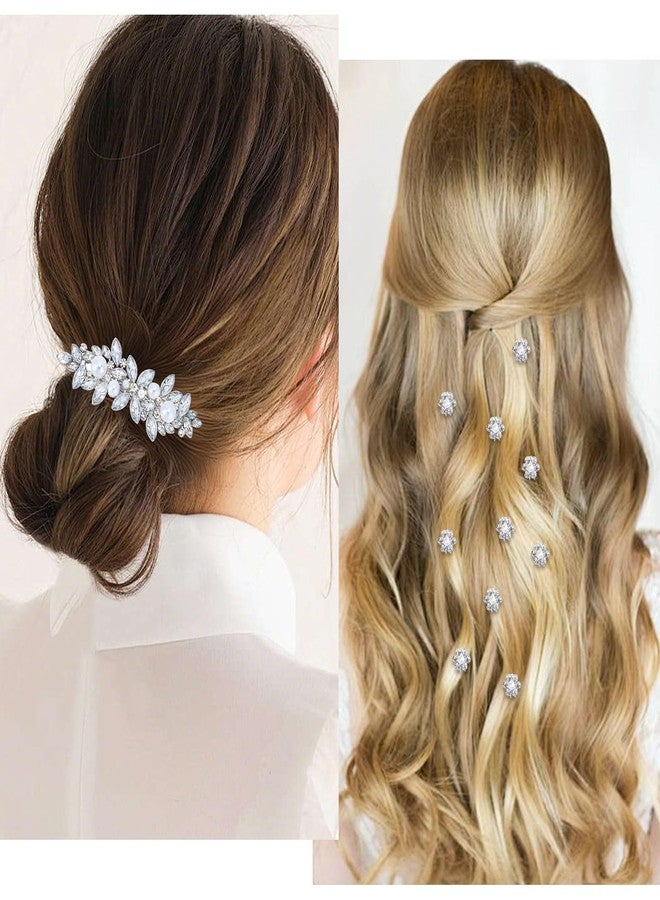 ANBALA 13 Pieces Rhinestone Hair Clips, Including10 Silver Mini Flower Hair Clips, 2 Pcs Crystal Bobby Pins, 1 Decorative Rhinestones Barrette with Pearls for Bride Women Flower Girls - Image 4